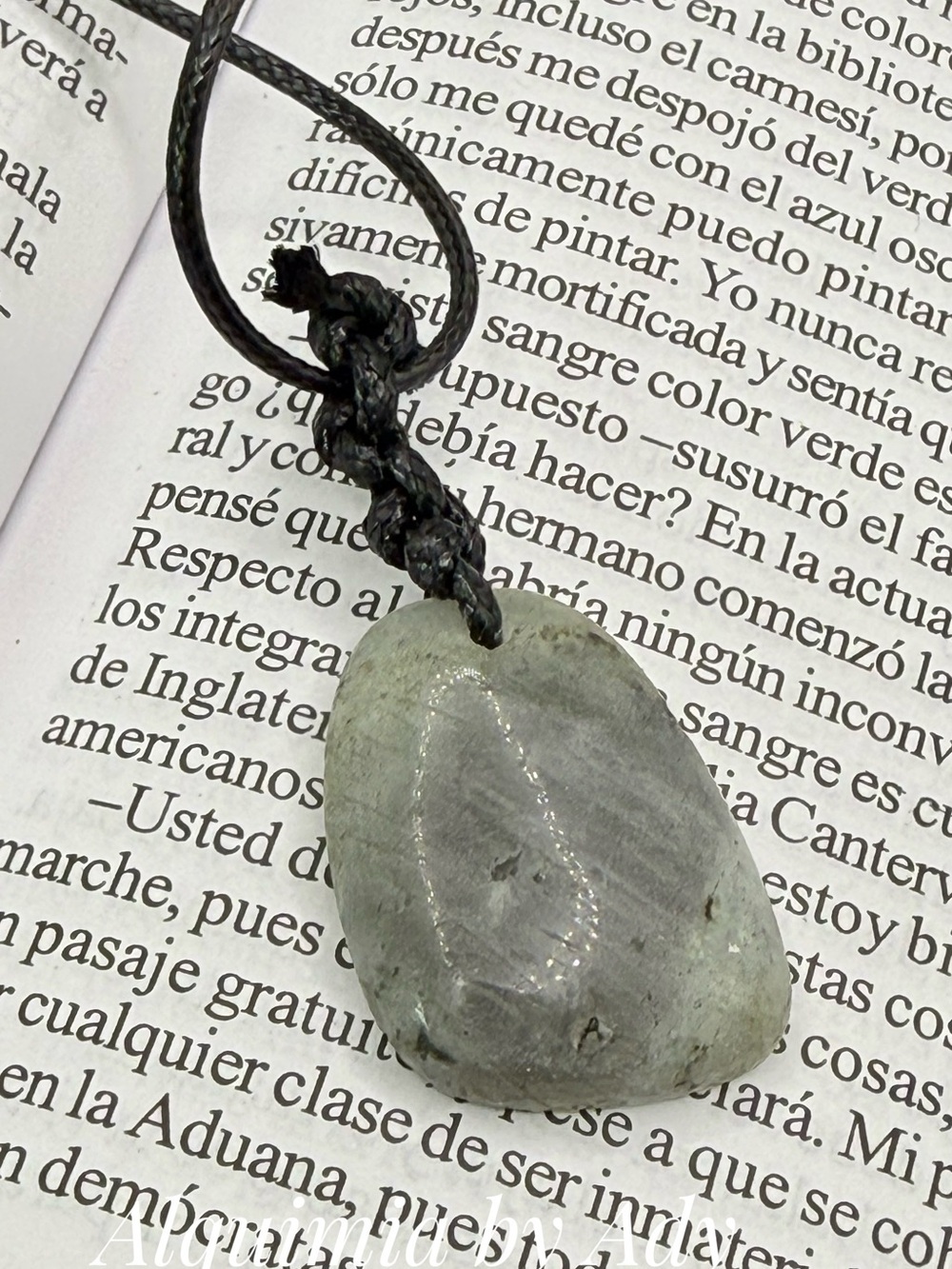 STREET SURFER Labradorite Stone Pendant Necklace with Black Cord